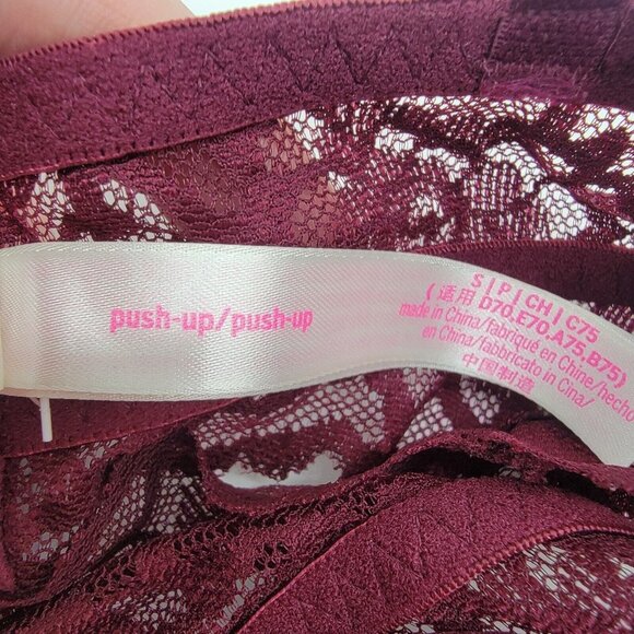 Victoria‎ Secret PINK Bra Maroon Lace Push-up Underwire Padded Cross Back S NWOT - Picture 5 of 9